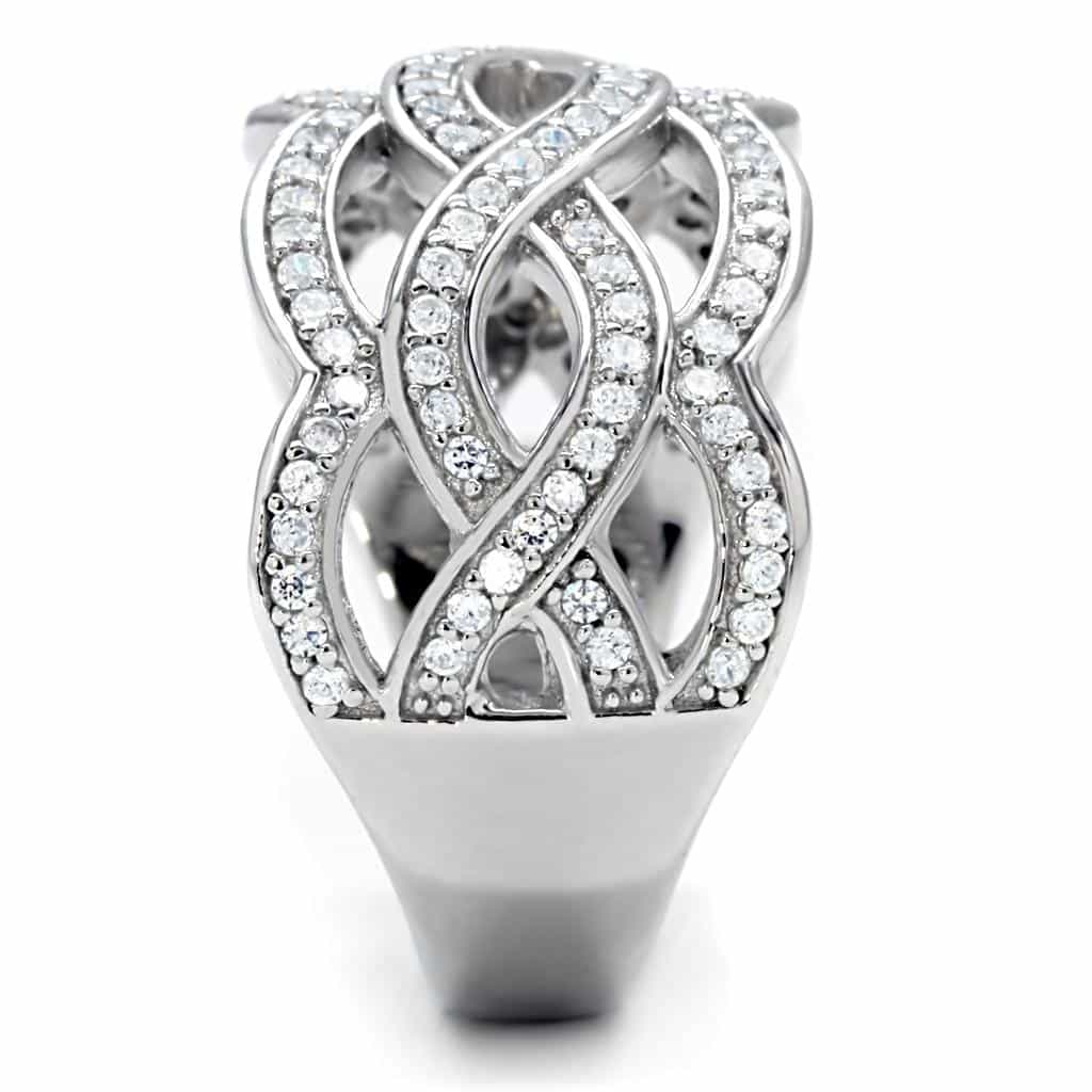 Sterling Silver CZ Pave Infinity Wave Wide Ring view 5