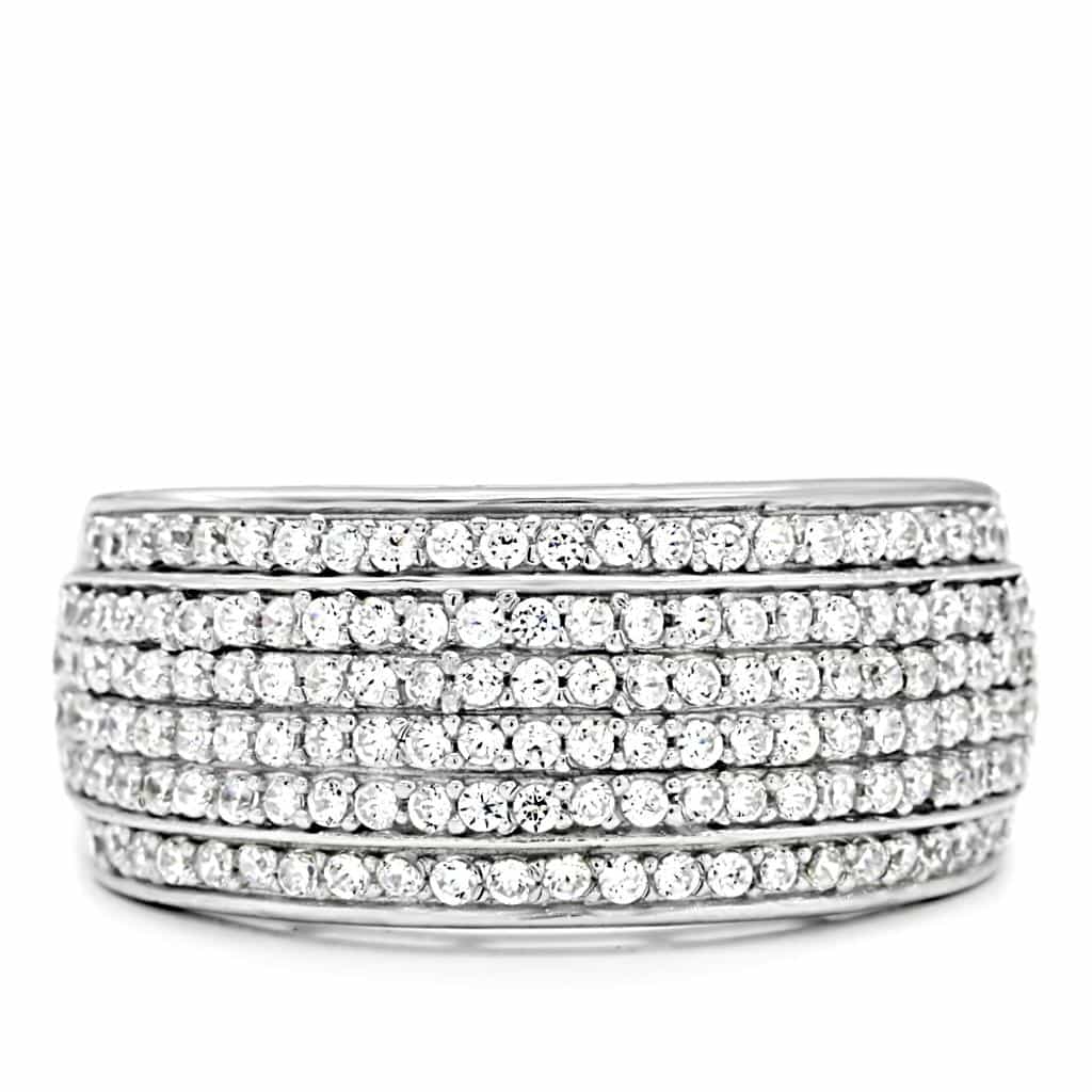 Sterling Silver CZ Multi Row Pave Wide Cushion Ring view 3