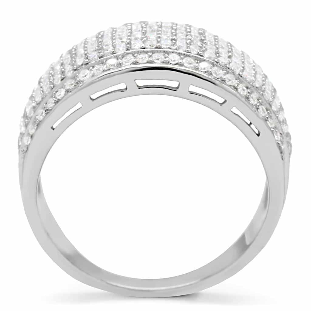 Sterling Silver CZ Multi Row Pave Wide Cushion Ring view 4
