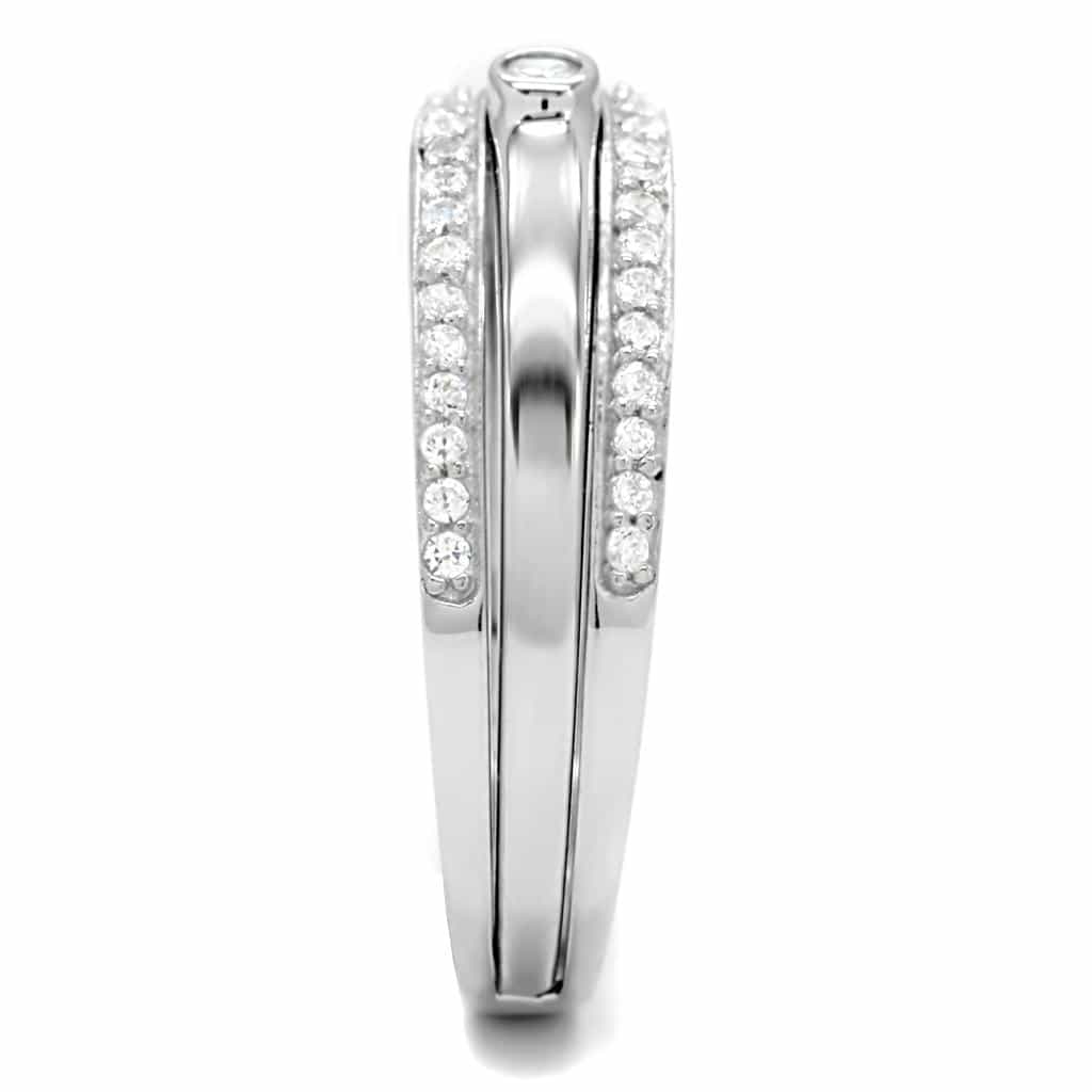 Sterling Silver CZ Bezel Pave Trio Stack Thin Ring view 10