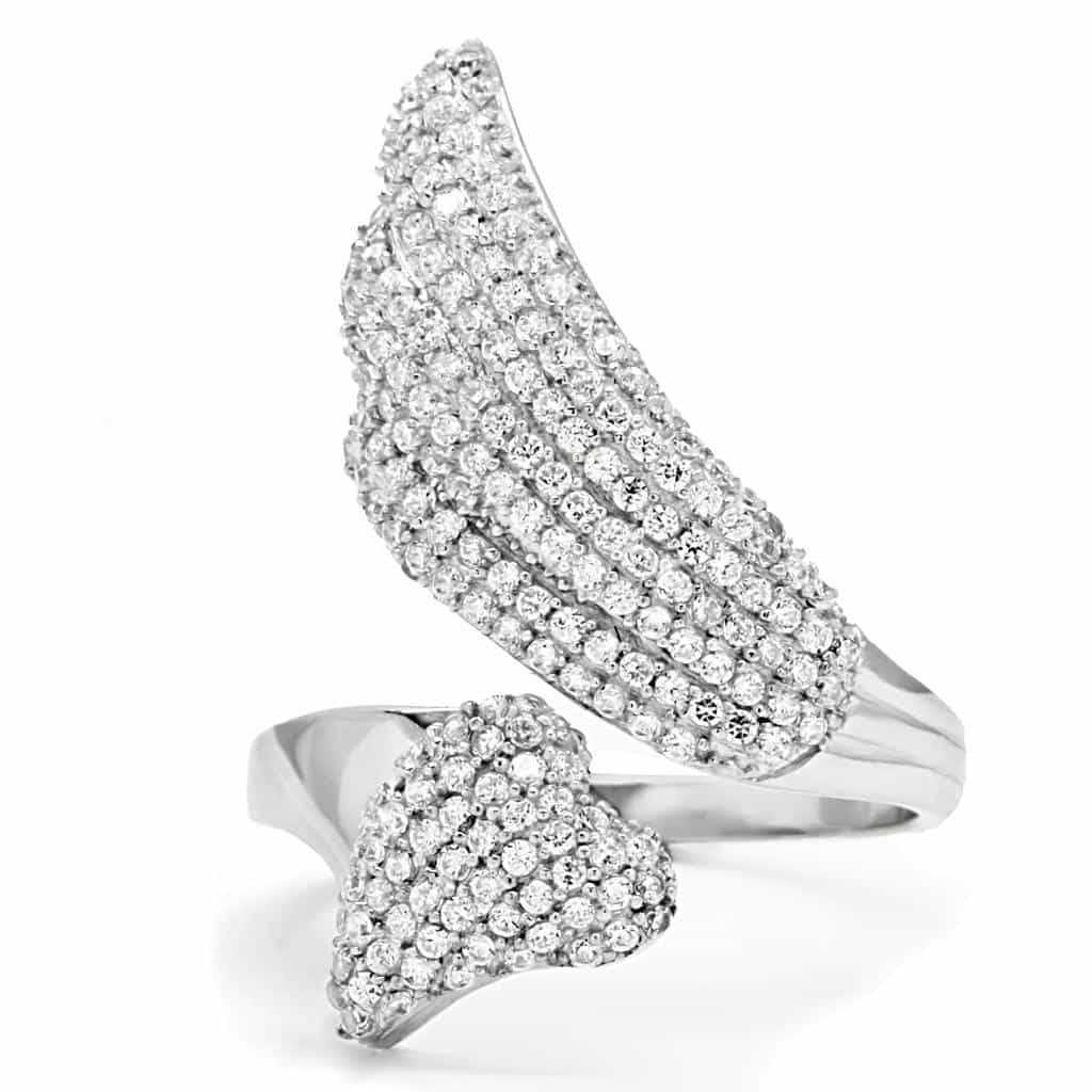 Sterling Silver CZ Pave Crescent Moon Wrap Ring view 8