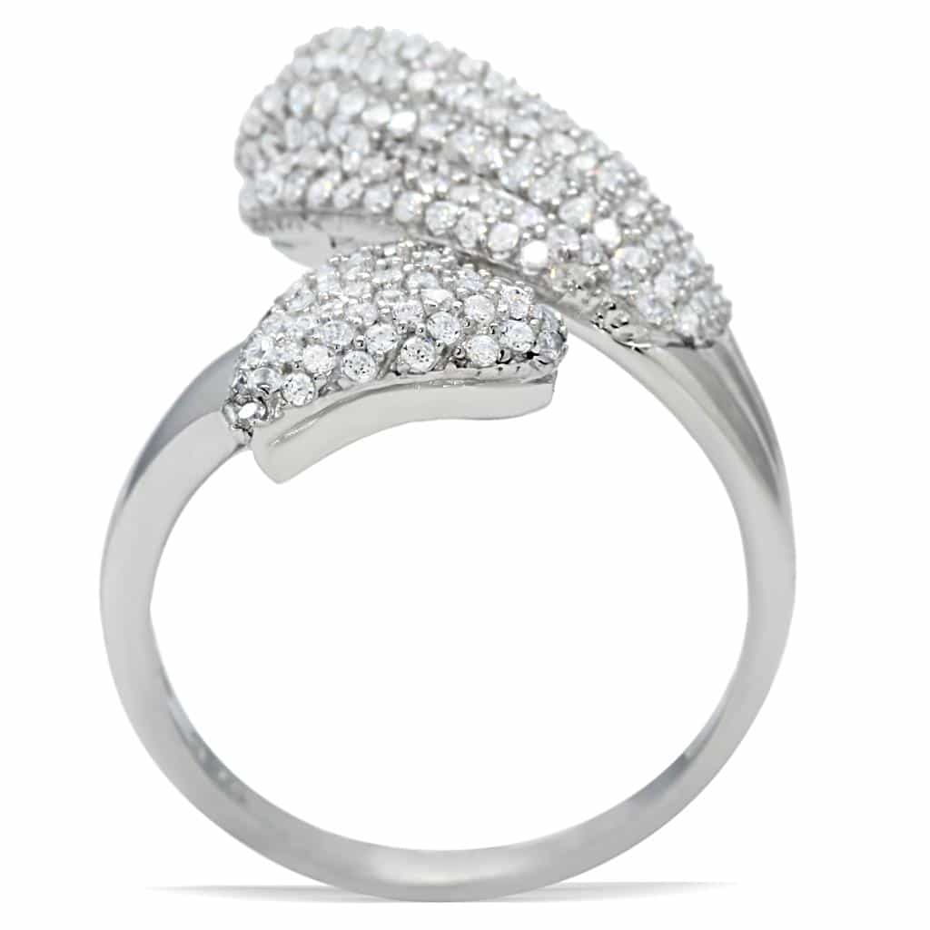 Sterling Silver CZ Pave Crescent Moon Wrap Ring view 4