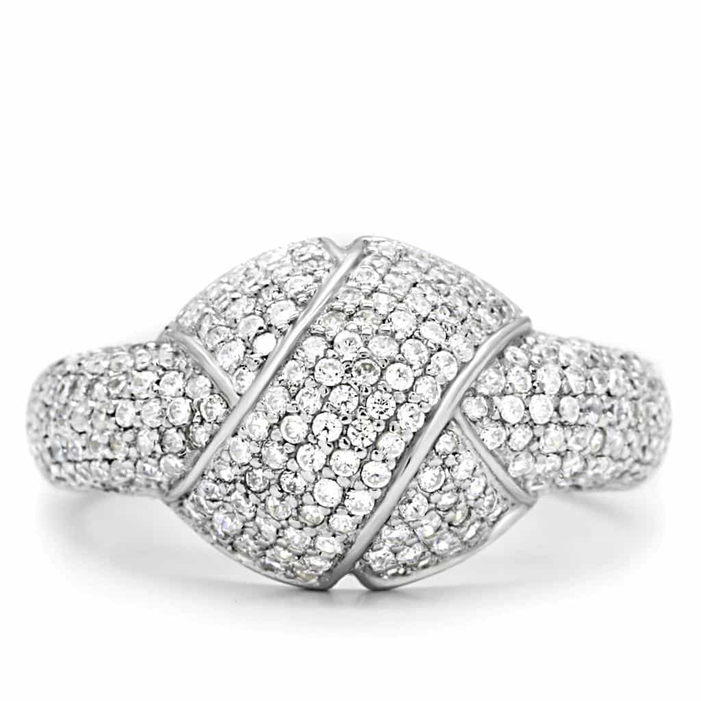 Sterling Silver CZ Pave Crossover Multi Band Wide Ring view 3