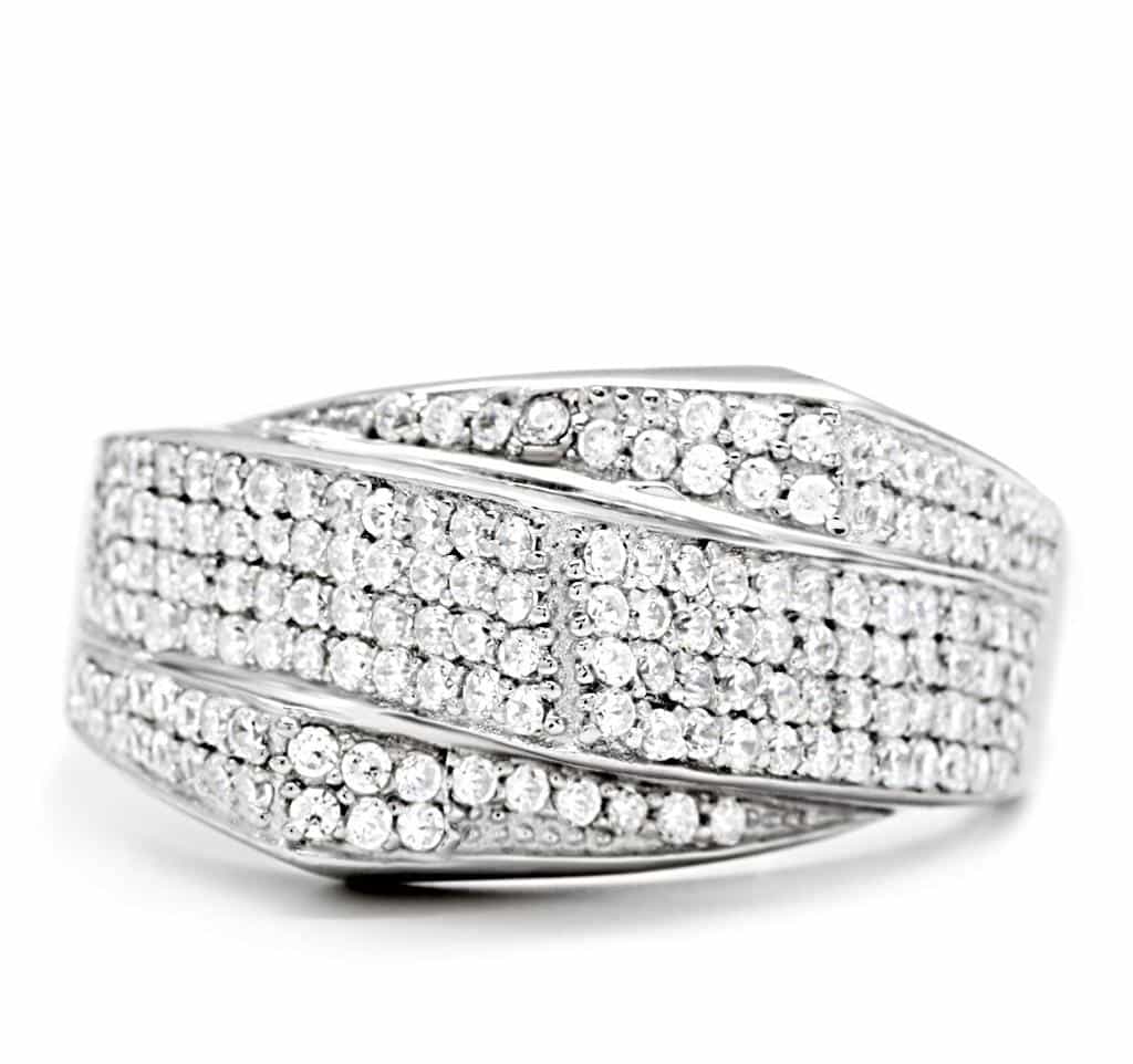 Sterling Silver CZ Pave Wave Wide Band Ring view 8