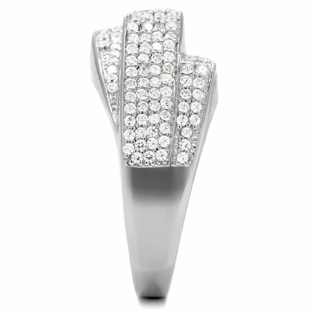 Sterling Silver CZ Pave Wave Wide Band Ring view 5