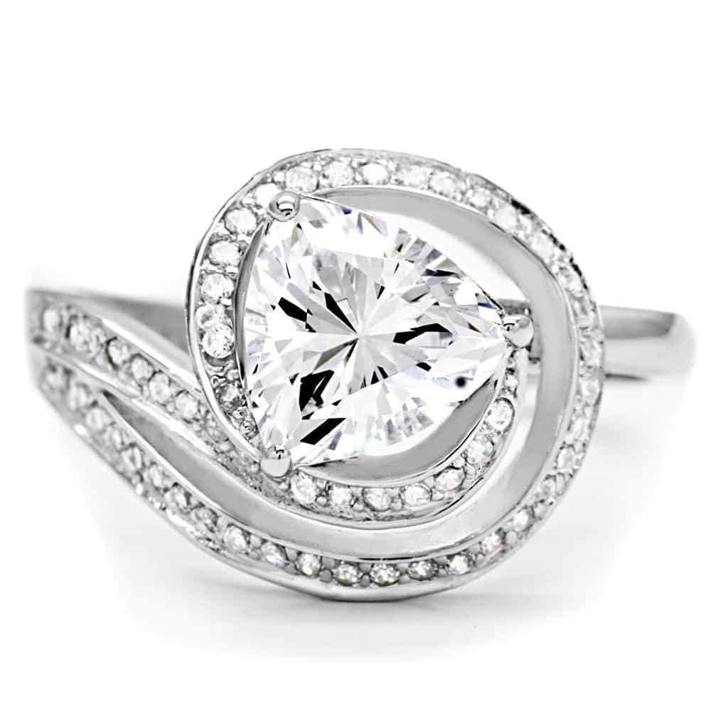 Sterling Silver CZ Trillion Bypass Open Ring view 3