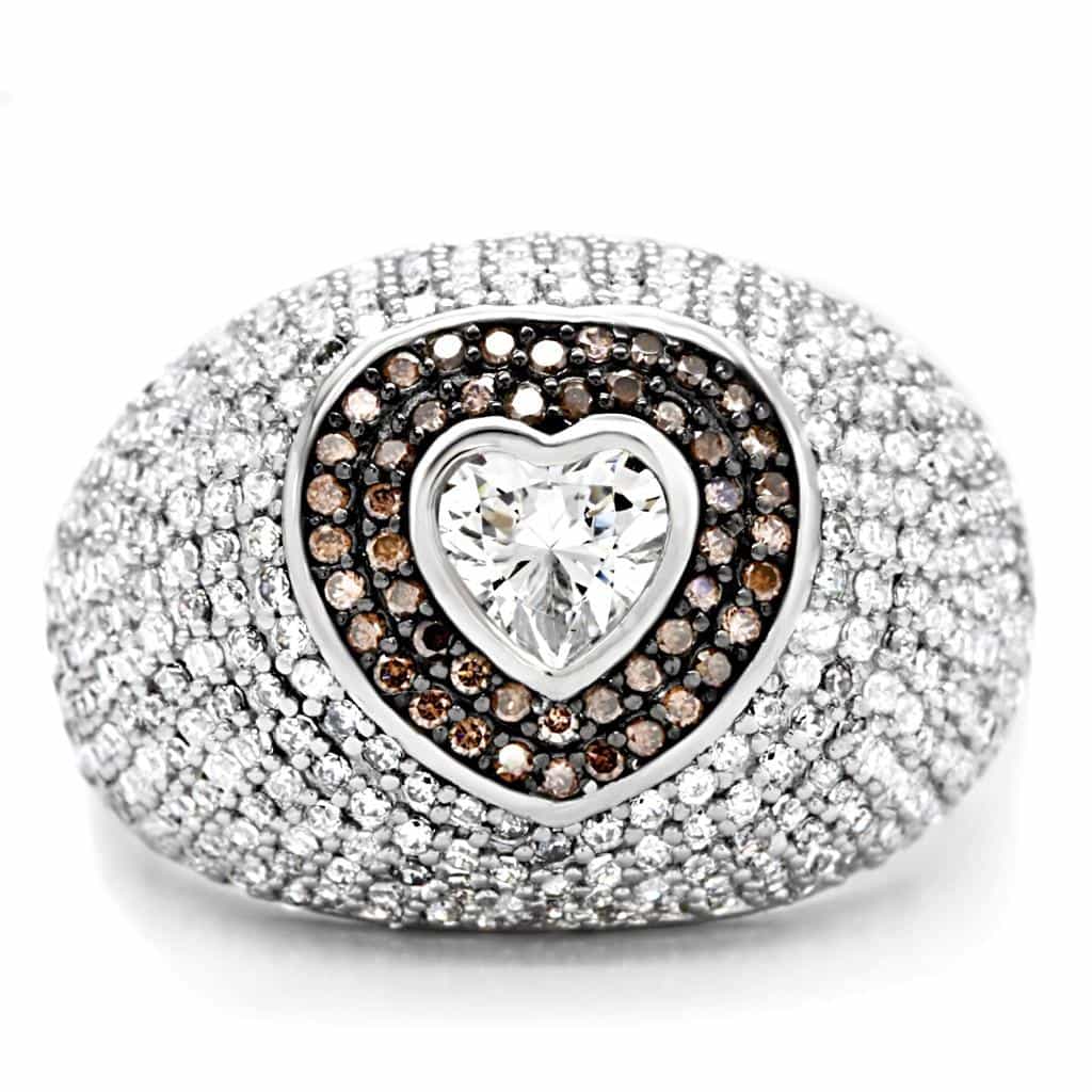 Sterling Silver CZ Heart Chocolate Pave Dome Ring view 8