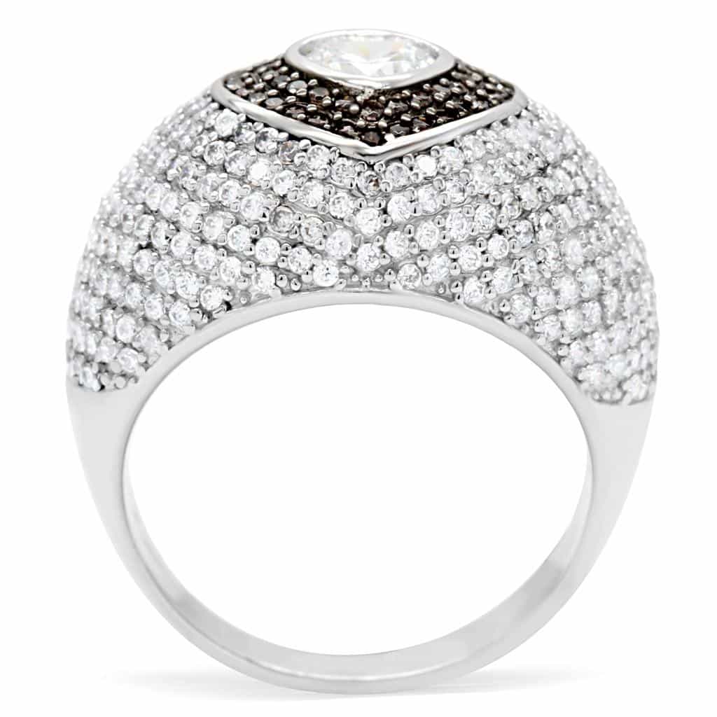 Sterling Silver CZ Heart Chocolate Pave Dome Ring view 9