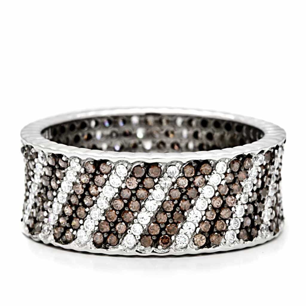 Sterling Silver CZ Chocolate Pave Striped Wide Band Ring view 8