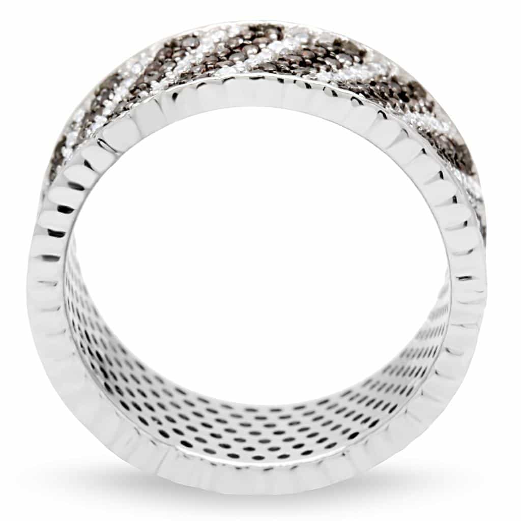 Sterling Silver CZ Chocolate Pave Striped Wide Band Ring view 4