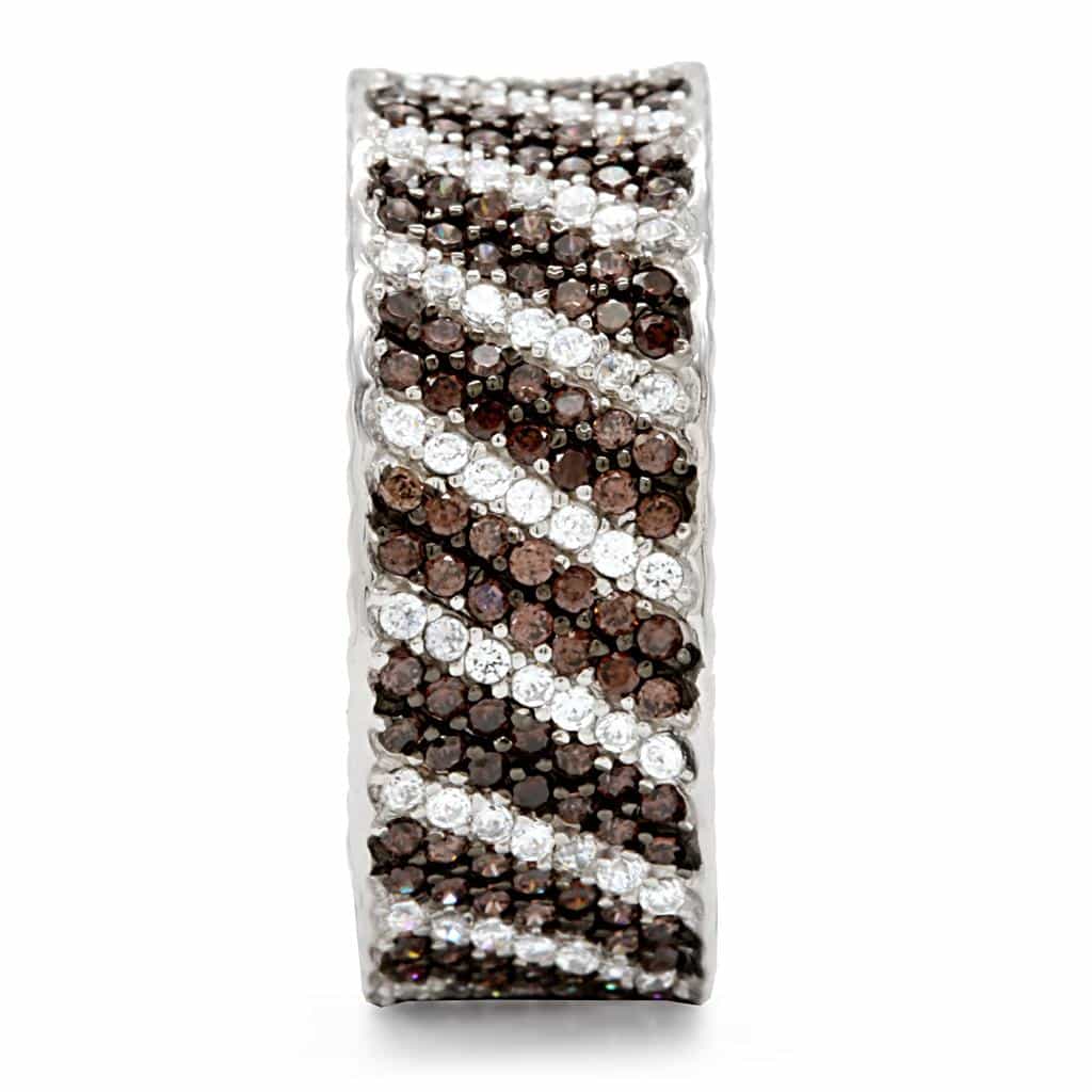 Sterling Silver CZ Chocolate Pave Striped Wide Band Ring view 10
