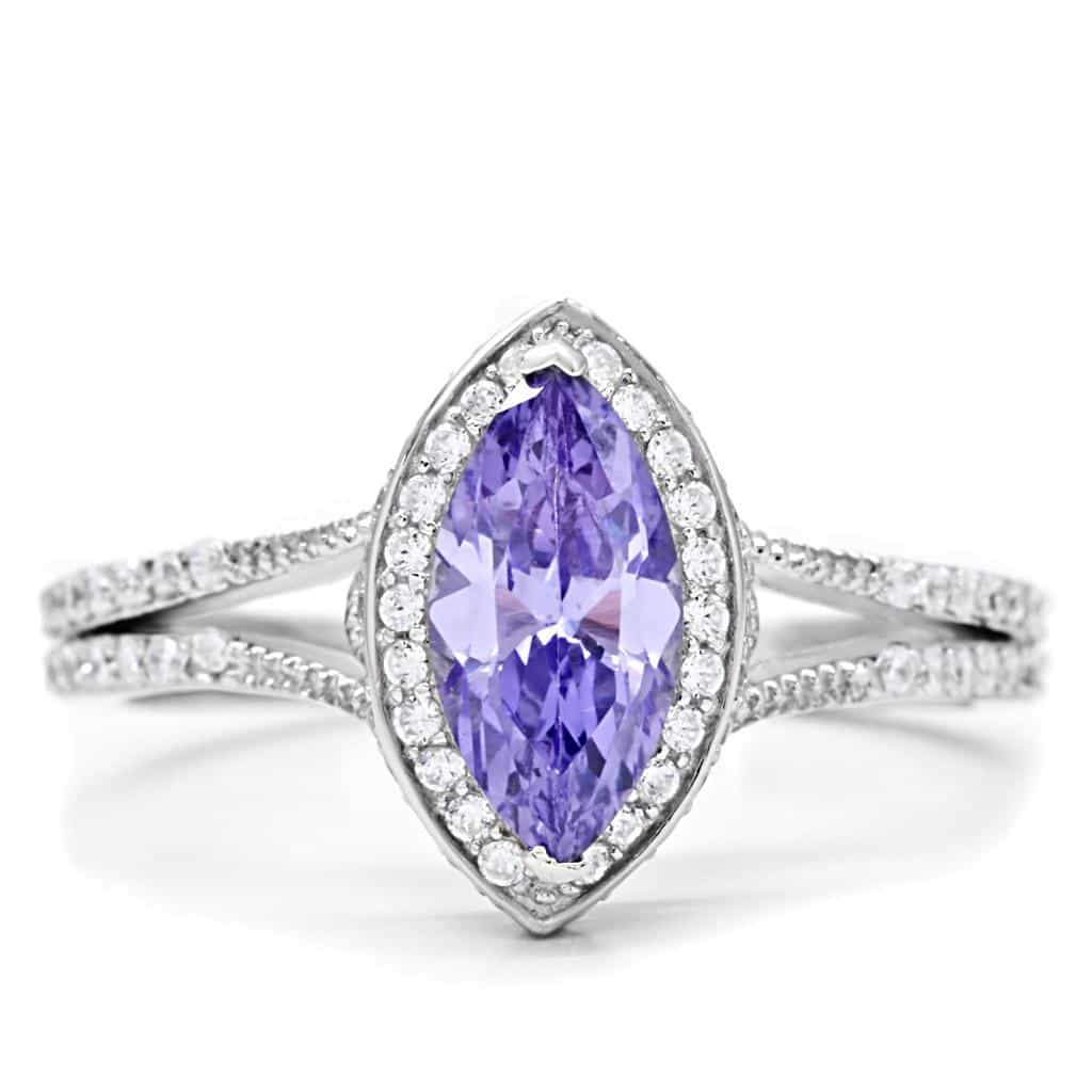 Sterling Silver CZ Marquise Tanzanite Halo Ring view 8