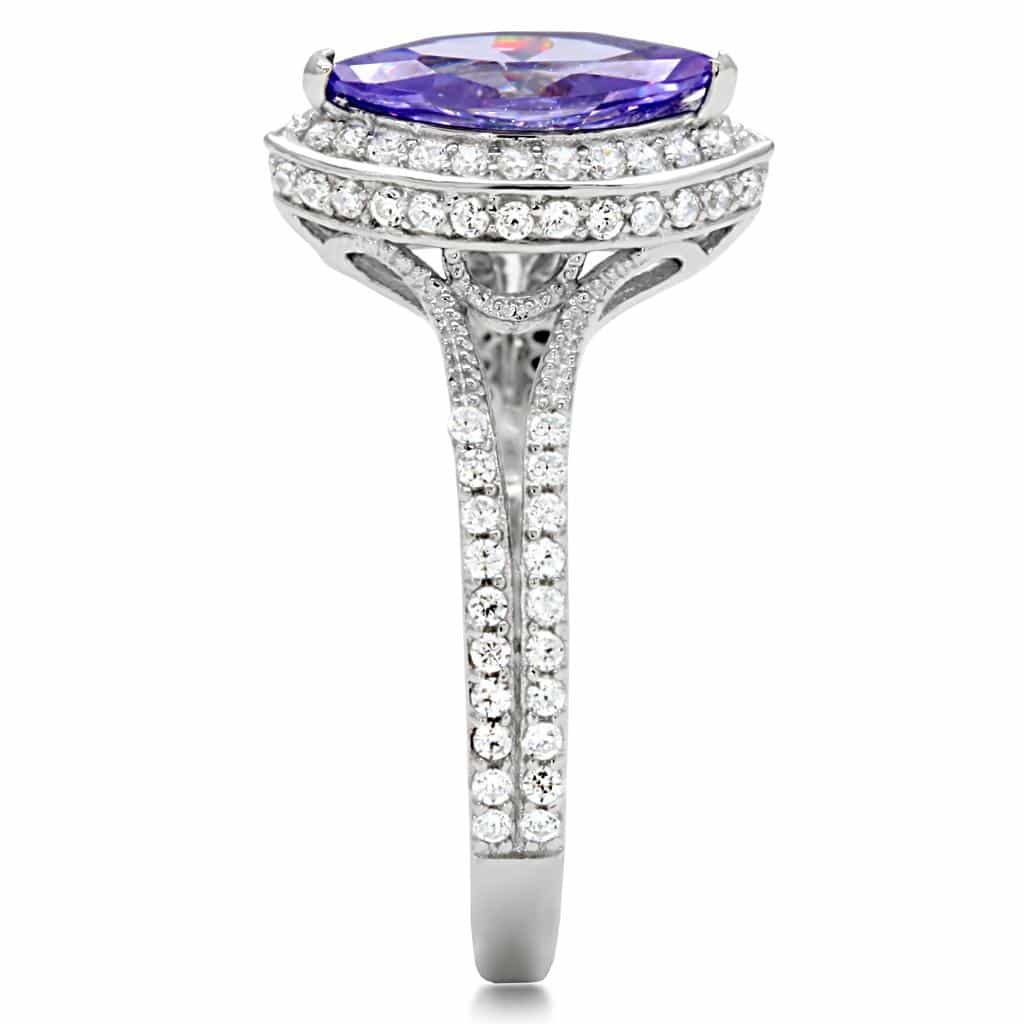 Sterling Silver CZ Marquise Tanzanite Halo Ring view 10