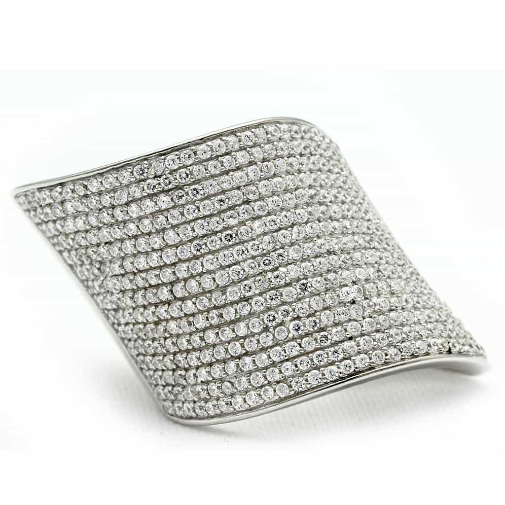 Sterling Silver CZ Pave Wide Concave Band Ring view 3