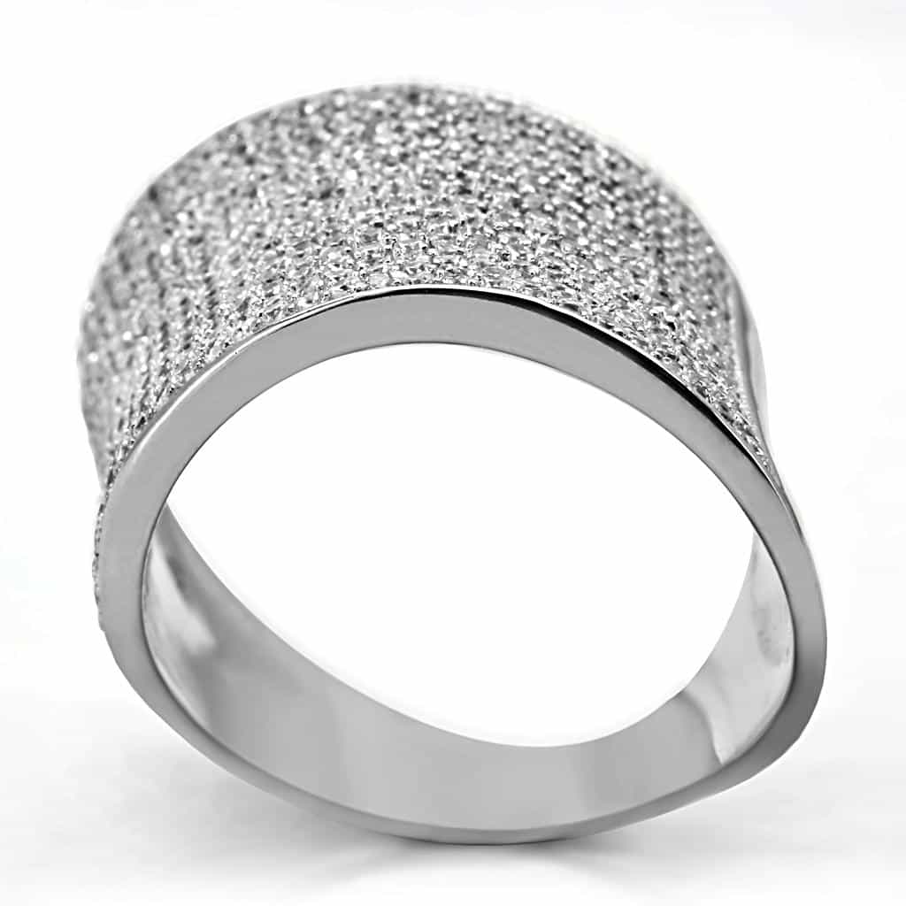 Sterling Silver CZ Pave Wide Concave Band Ring view 9