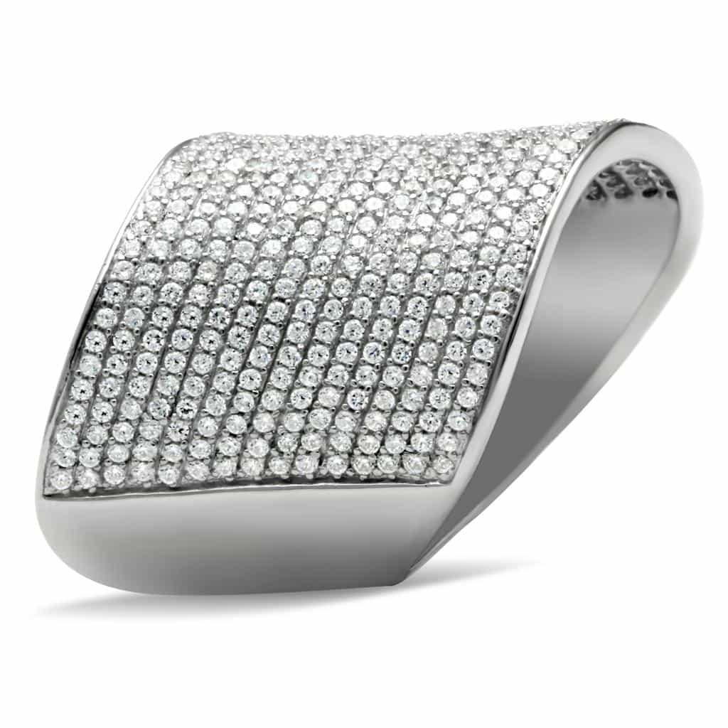 Sterling Silver CZ Pave Wide Concave Band Ring view 10