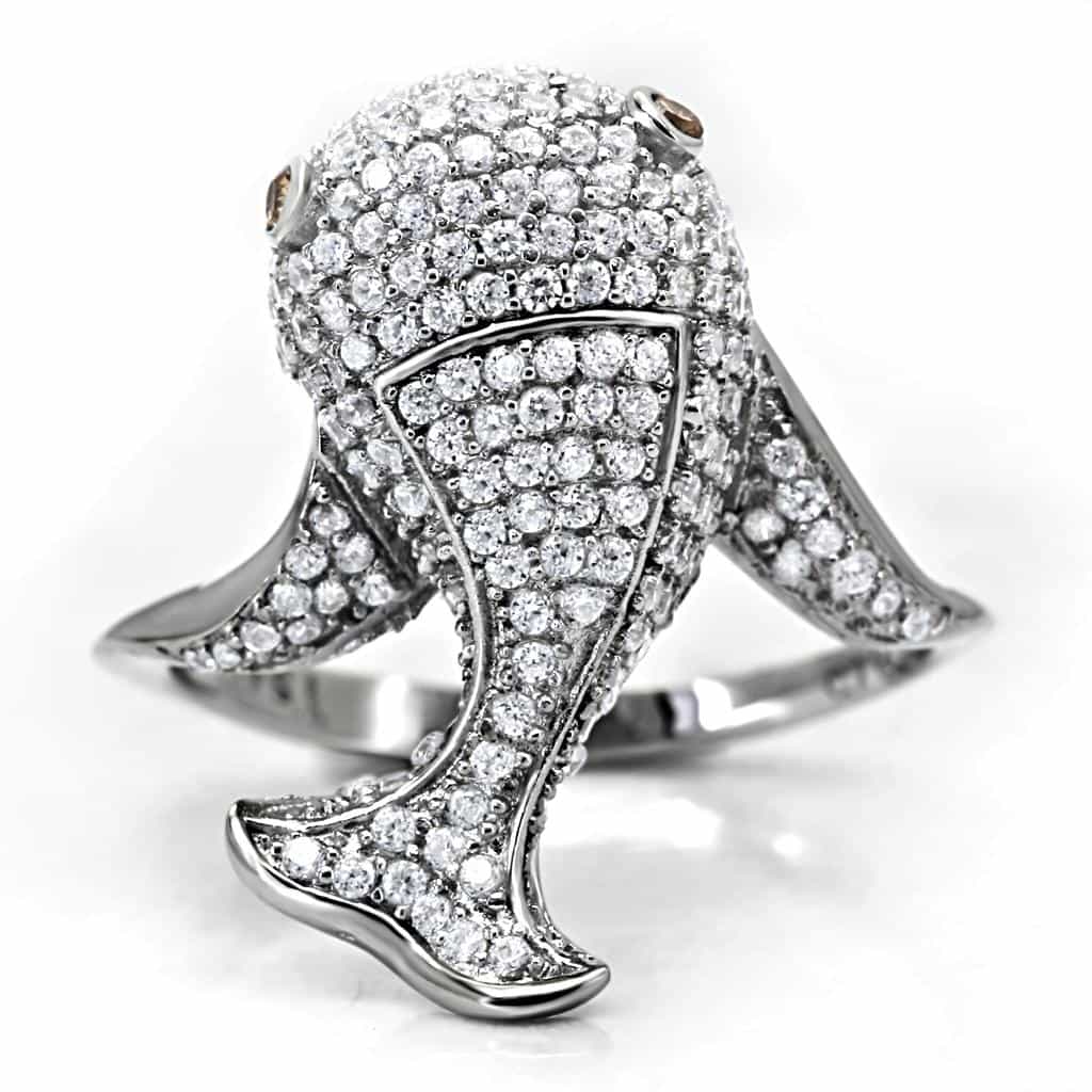 Sterling Silver CZ Pave Dolphin 3D Wrap Ring view 8