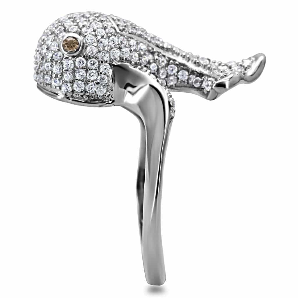 Sterling Silver CZ Pave Dolphin 3D Wrap Ring view 5