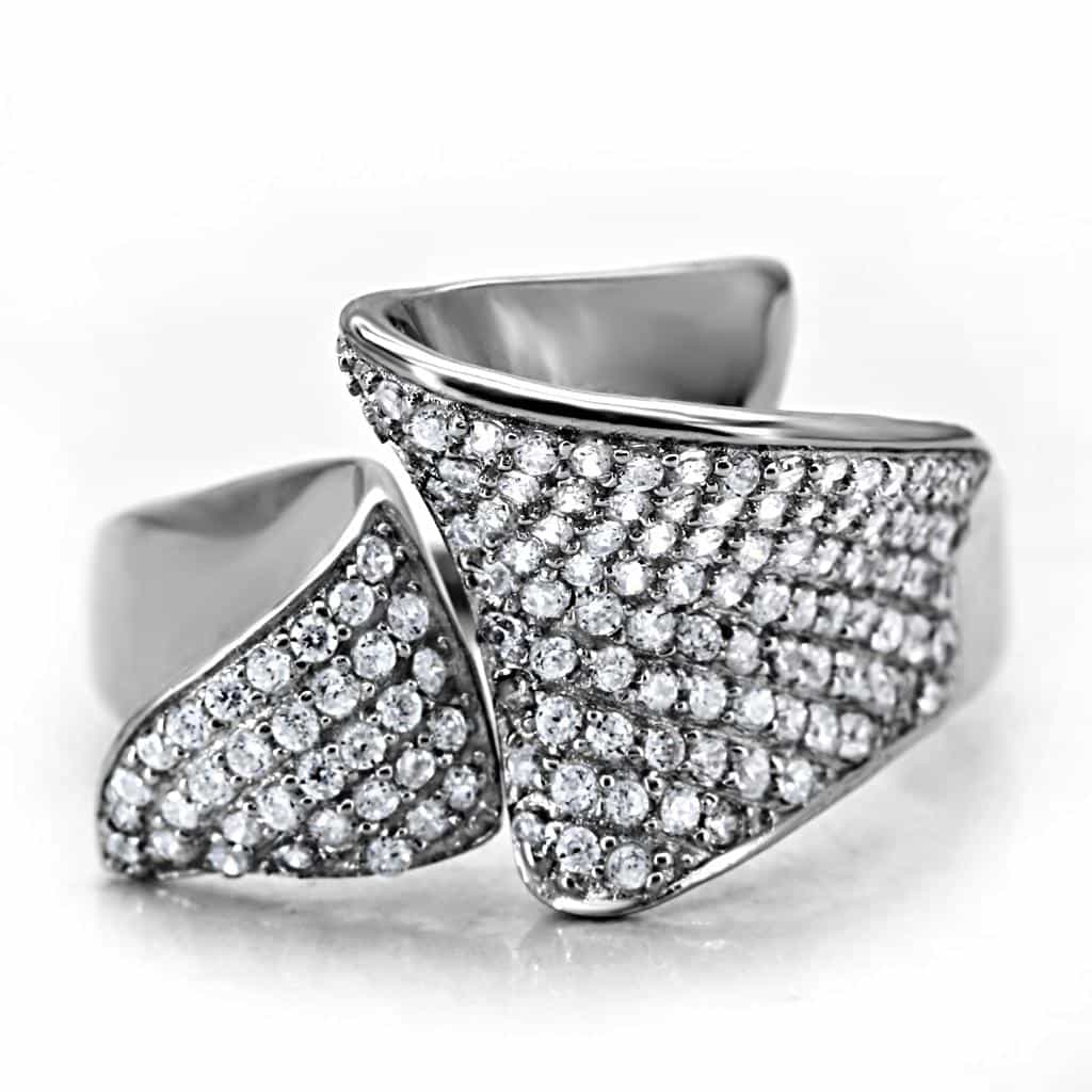 Sterling Silver CZ Pave Angular Concave Wide Ring view 8