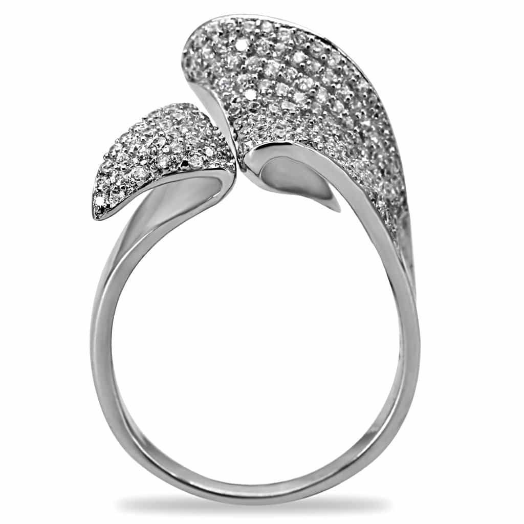Sterling Silver CZ Pave Angular Concave Wide Ring view 9