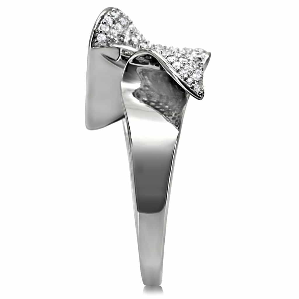 Sterling Silver CZ Pave Angular Concave Wide Ring view 10