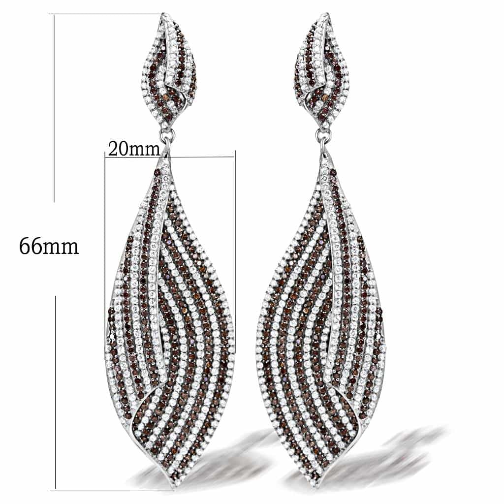 Sterling Silver CZ Pave Leaf Wave Drop Earrings view 2