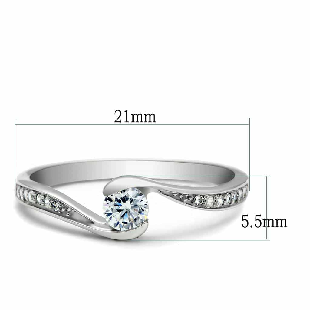 Sterling Silver CZ Round Bypass Twist Thin Ring view 6