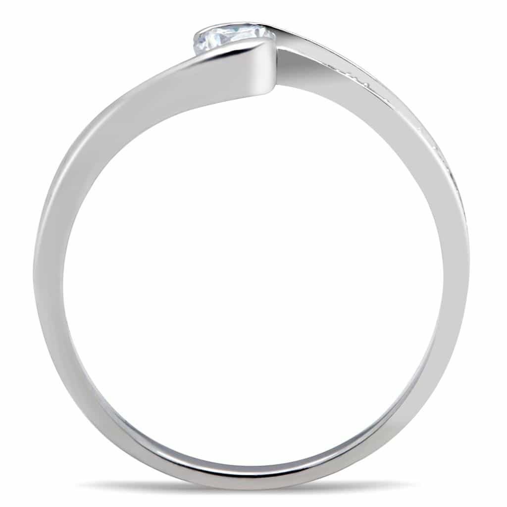 Sterling Silver CZ Round Bypass Twist Thin Ring view 7