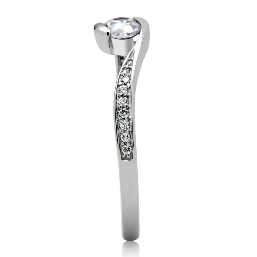 Sterling Silver CZ Round Bypass Twist Thin Ring view 4