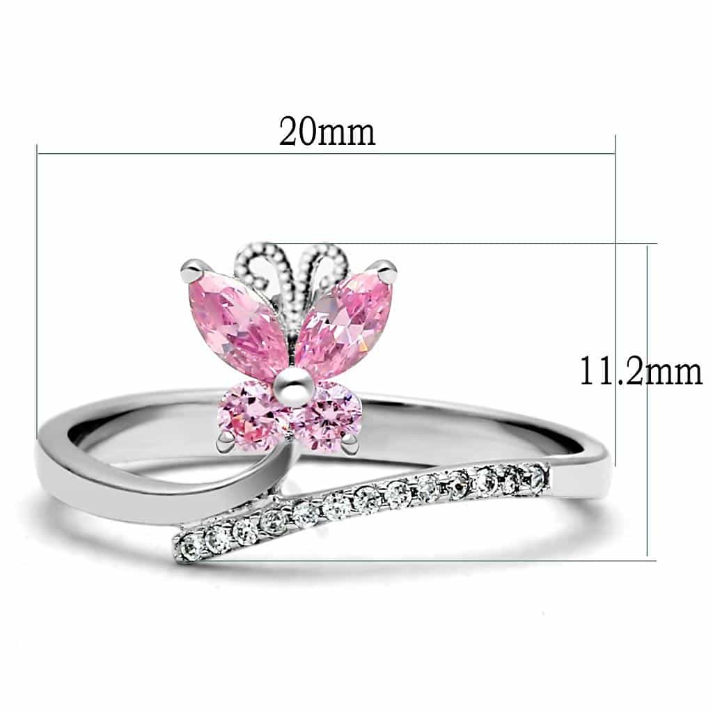 Sterling Silver Pink CZ Butterfly Flower Thin Ring view 6