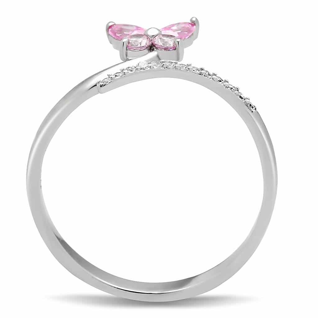 Sterling Silver Pink CZ Butterfly Flower Thin Ring view 7