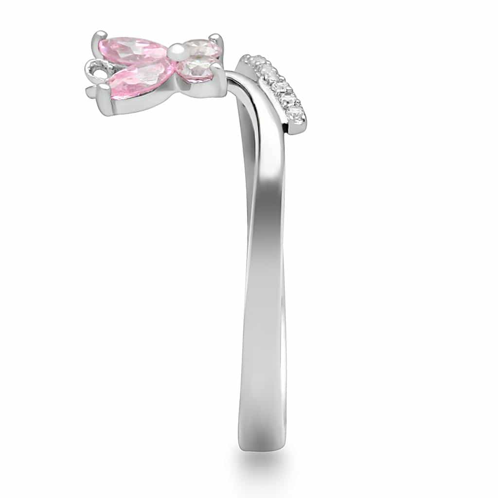 Sterling Silver Pink CZ Butterfly Flower Thin Ring view 8