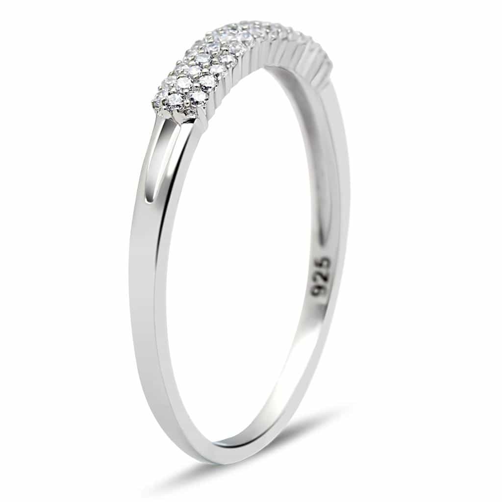 Sterling Silver CZ Pave Half Eternity Thin Band Ring view 8