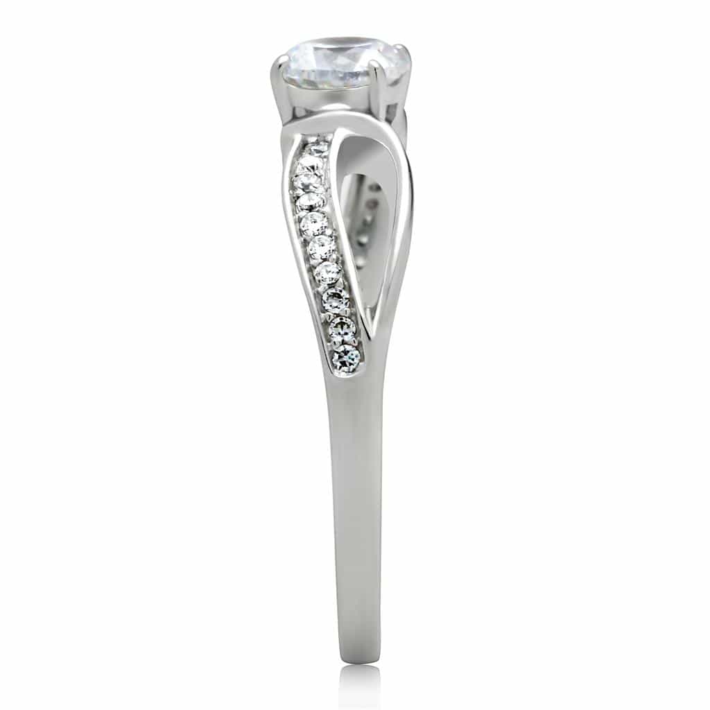 Sterling Silver CZ Round Solitaire Split Shank Pave Ring view 4