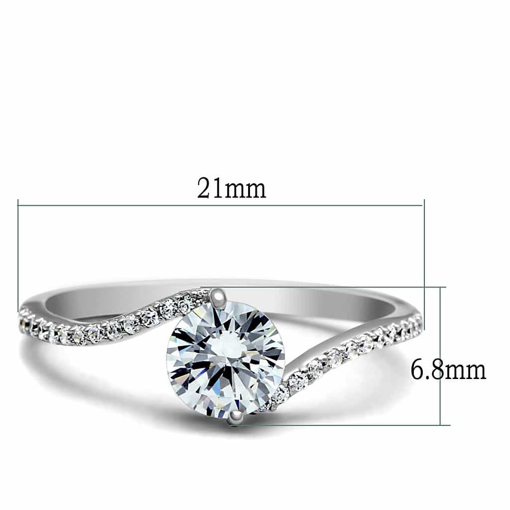 Sterling Silver CZ Round Bypass Wave Thin Ring view 6