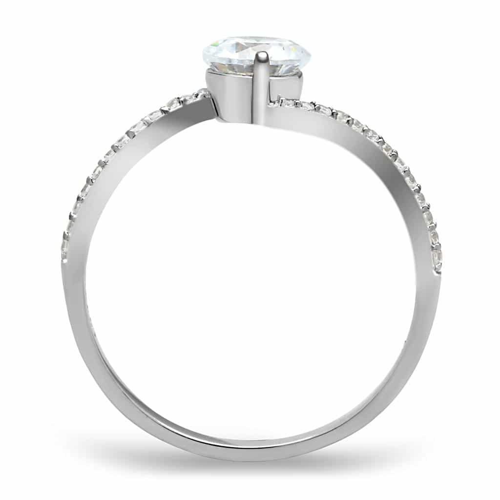 Sterling Silver CZ Round Bypass Wave Thin Ring view 3