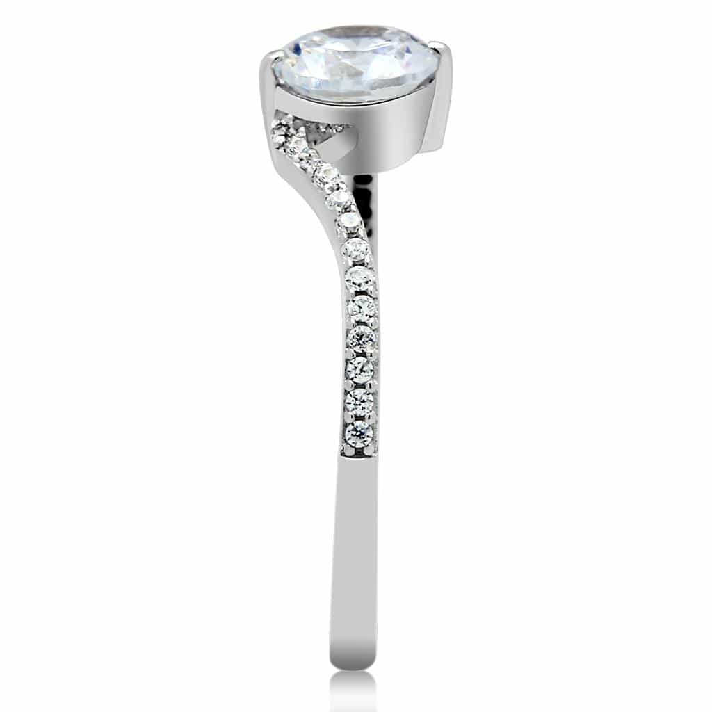 Sterling Silver CZ Round Bypass Wave Thin Ring view 8