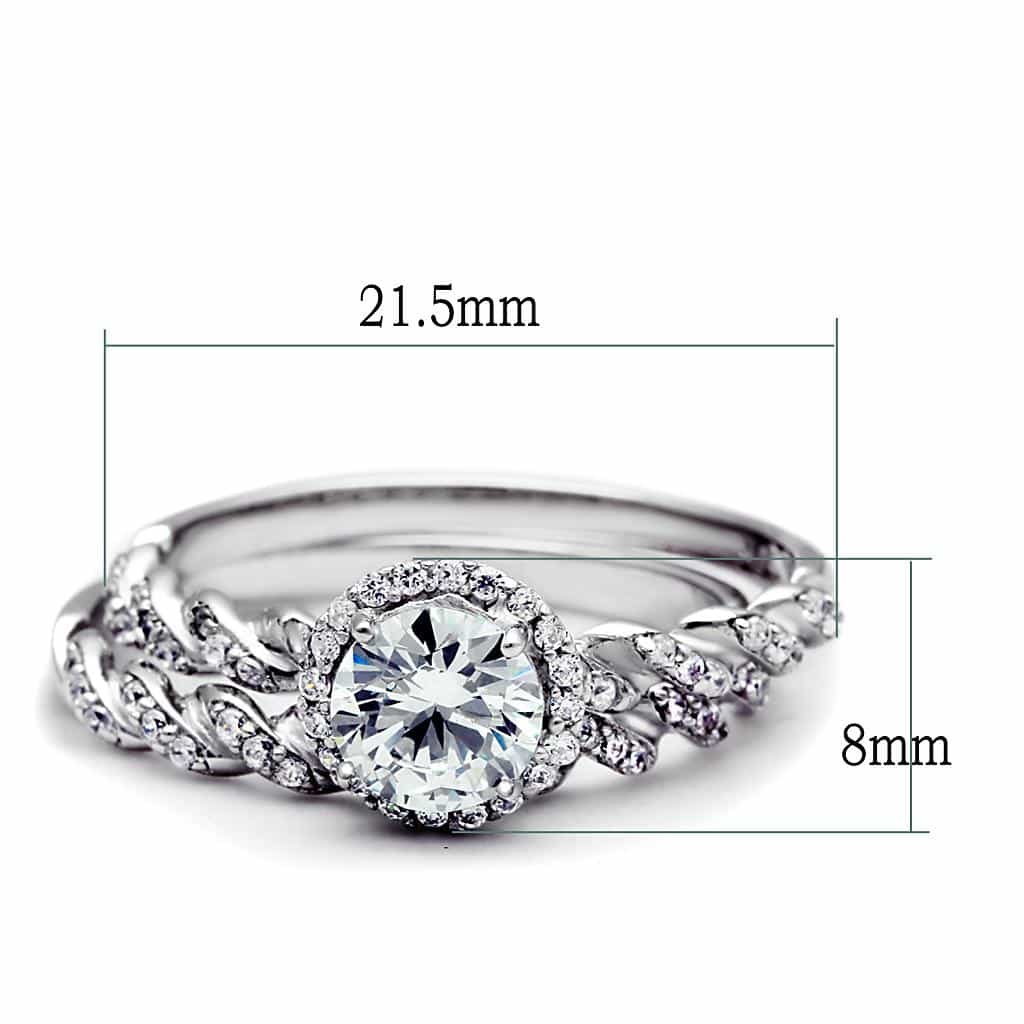 Sterling Silver CZ Round Halo Twisted Pave Bridal Set Ring view 6