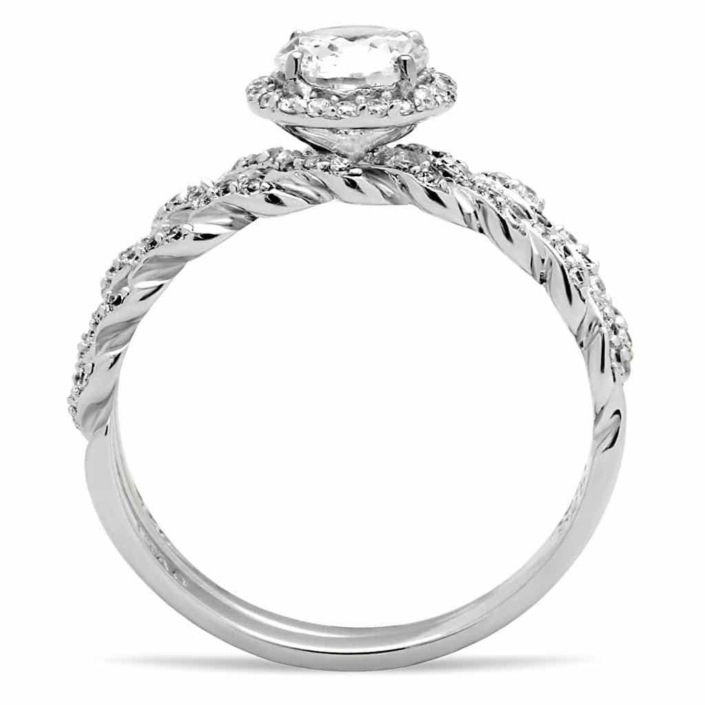 Sterling Silver CZ Round Halo Twisted Pave Bridal Set Ring view 3