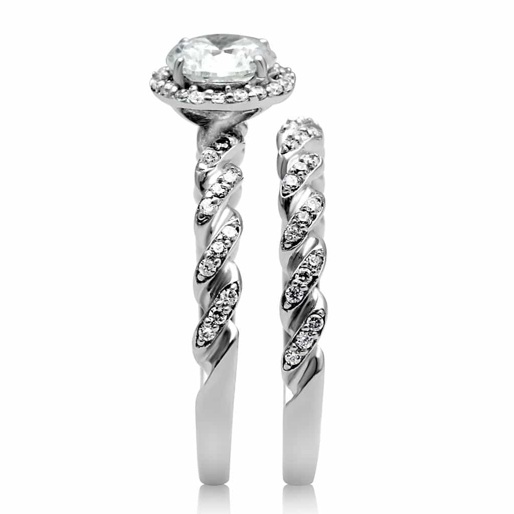 Sterling Silver CZ Round Halo Twisted Pave Bridal Set Ring view 4