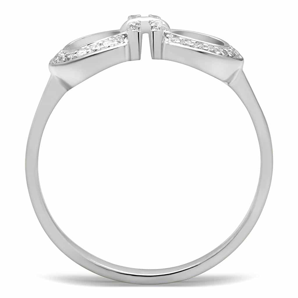 Sterling Silver CZ Pave Bow Ribbon Ring | The Stainless Jewelry view 7