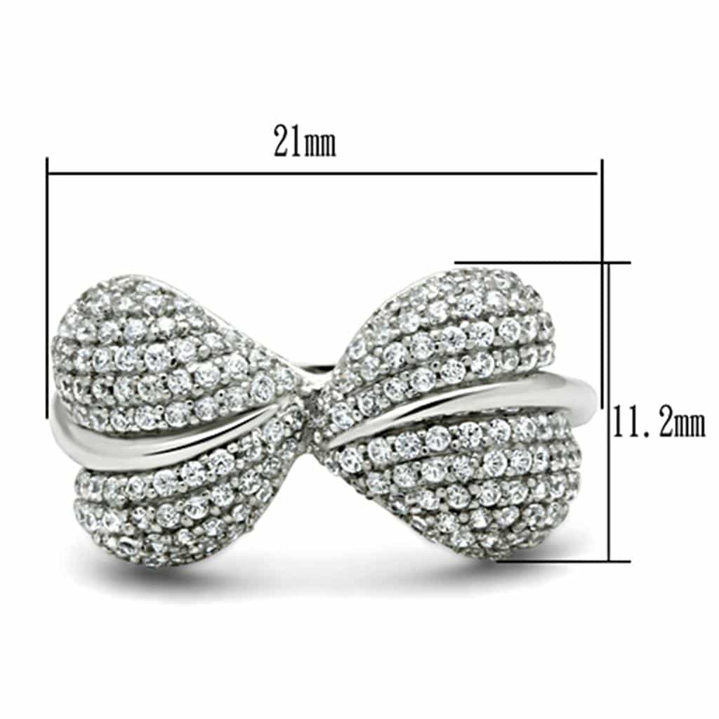 Sterling Silver CZ Pave Bow Crossover Dome Ring view 2