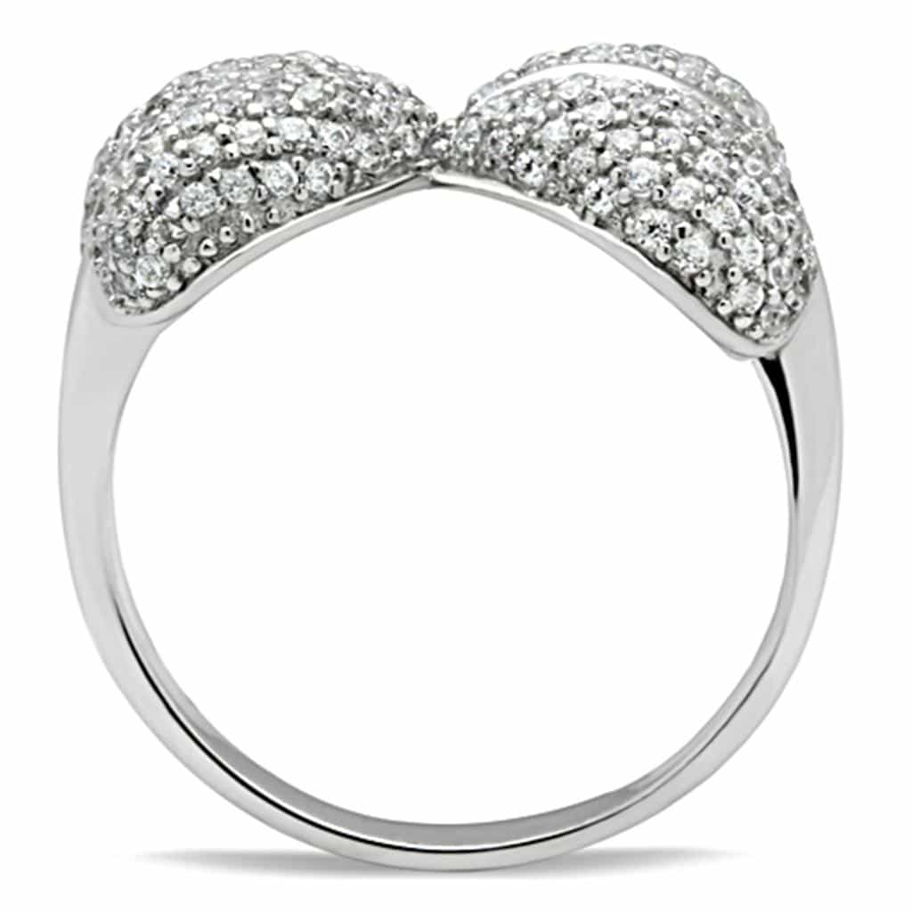 Sterling Silver CZ Pave Bow Crossover Dome Ring view 7