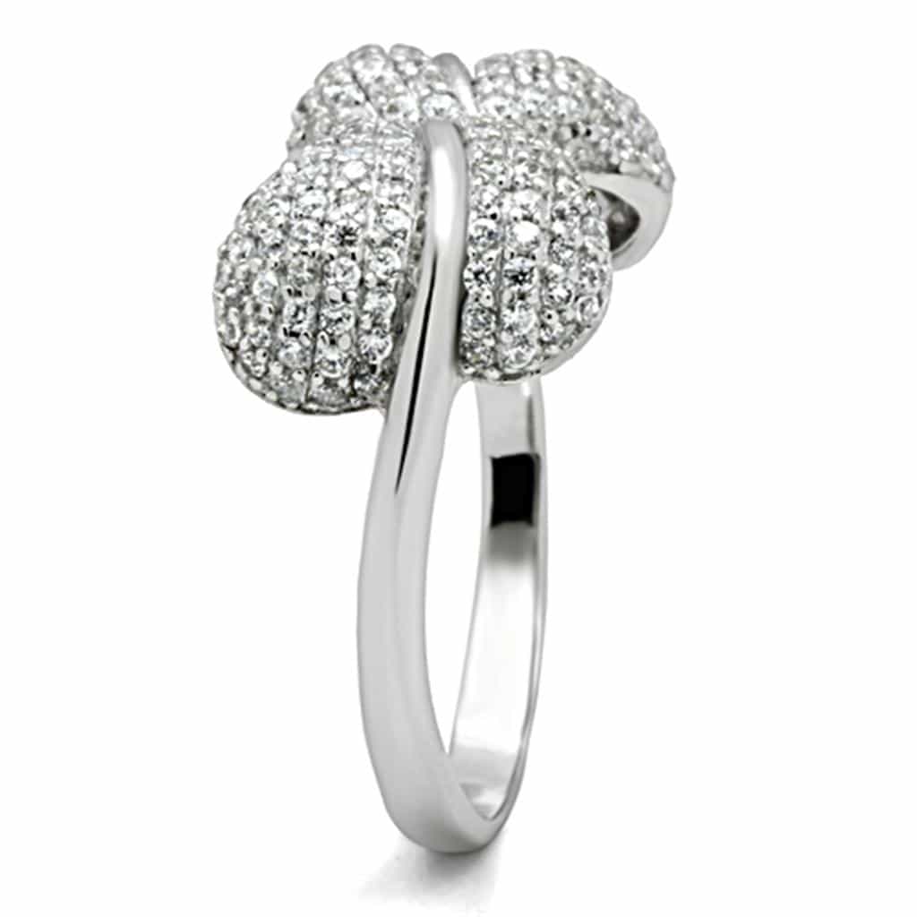 Sterling Silver CZ Pave Bow Crossover Dome Ring view 8