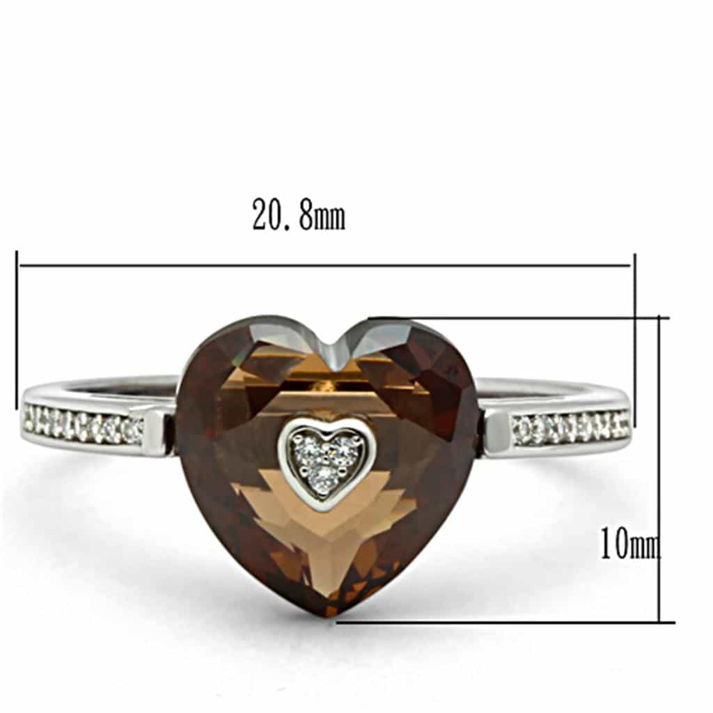 Sterling Silver Smoky Quartz Heart CZ Accent Ring view 6