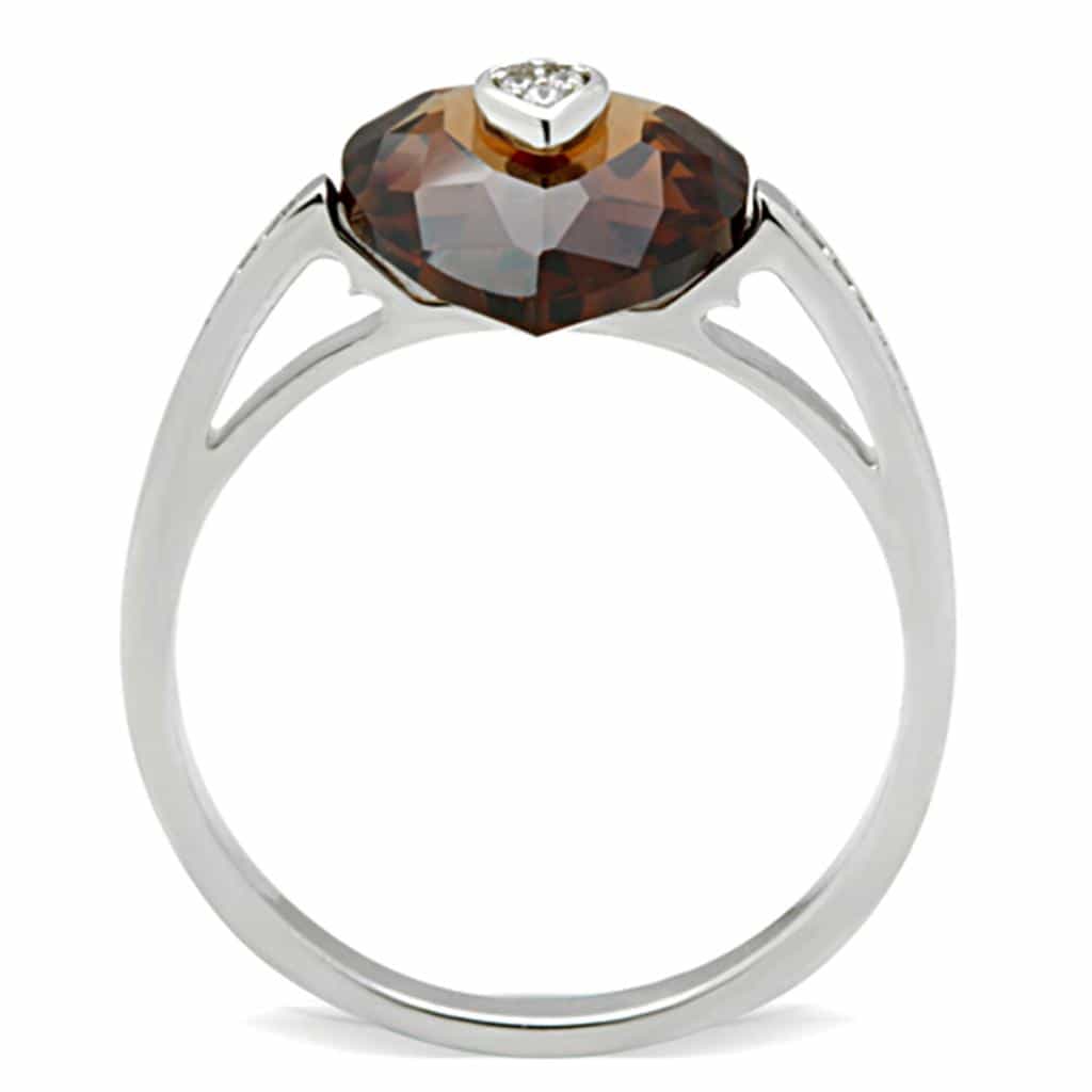 Sterling Silver Smoky Quartz Heart CZ Accent Ring view 7