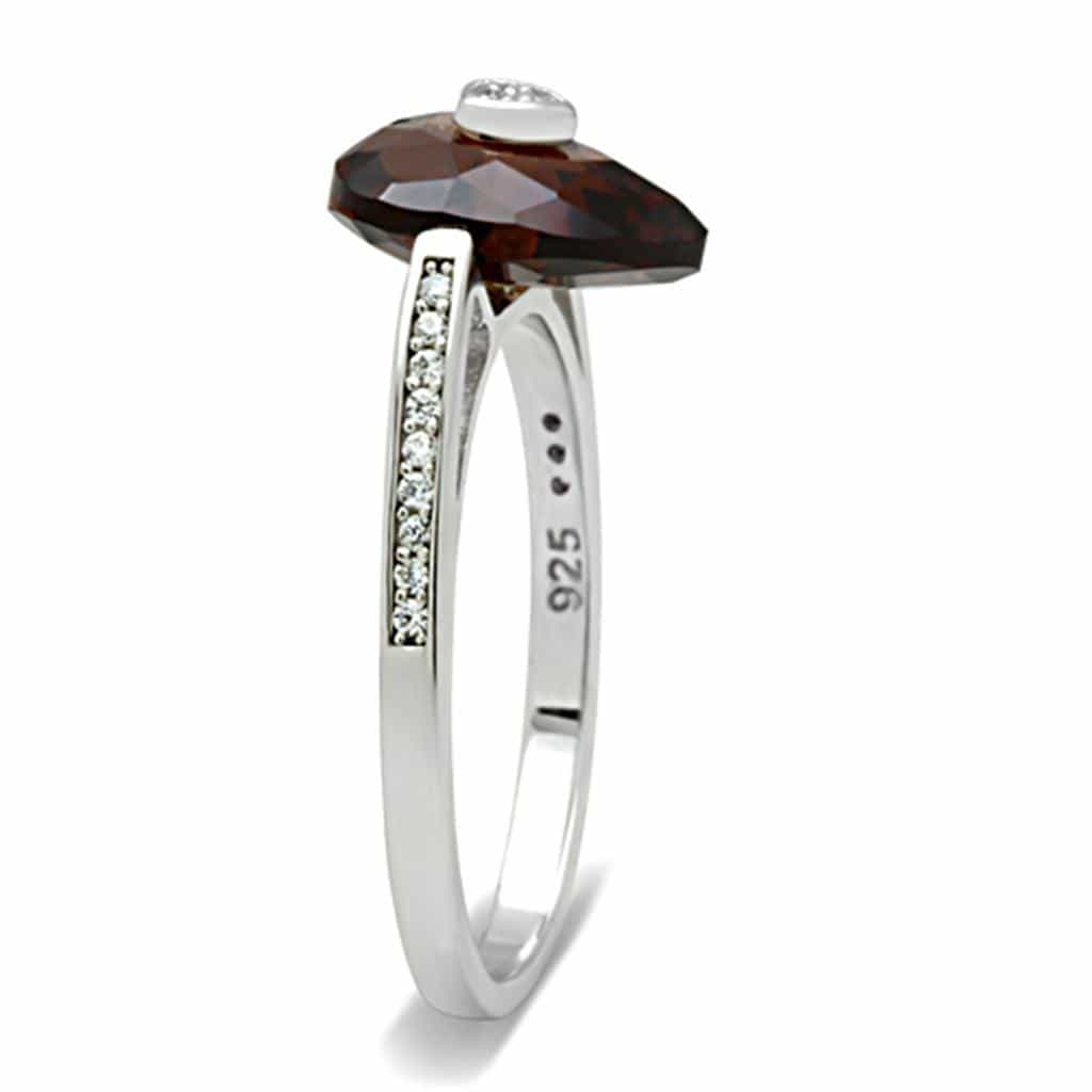 Sterling Silver Smoky Quartz Heart CZ Accent Ring view 8