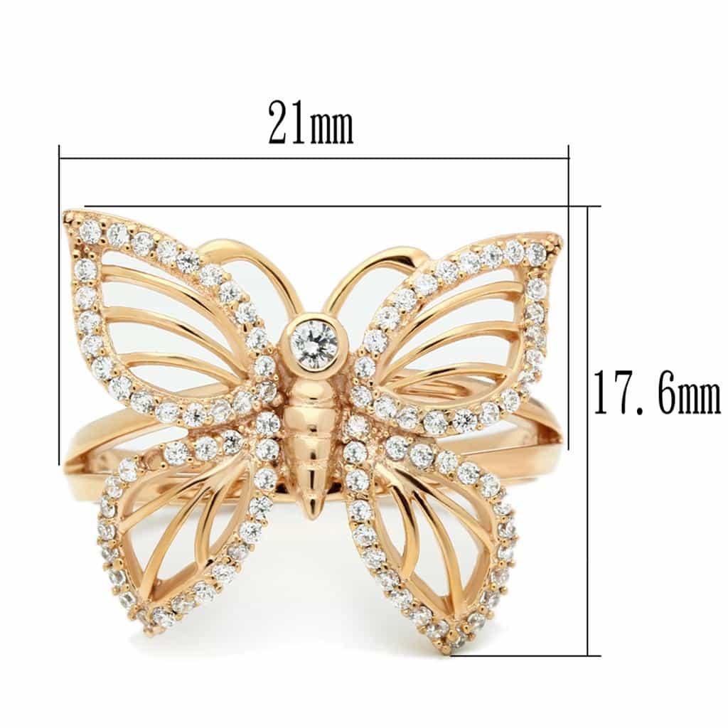 Sterling Silver Rose Gold CZ Butterfly Open Ring view 6