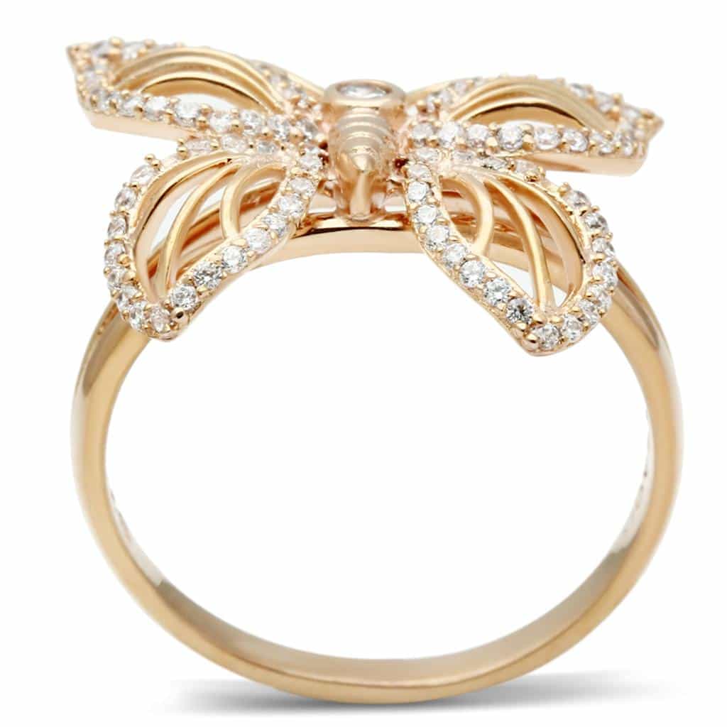 Sterling Silver Rose Gold CZ Butterfly Open Ring view 7