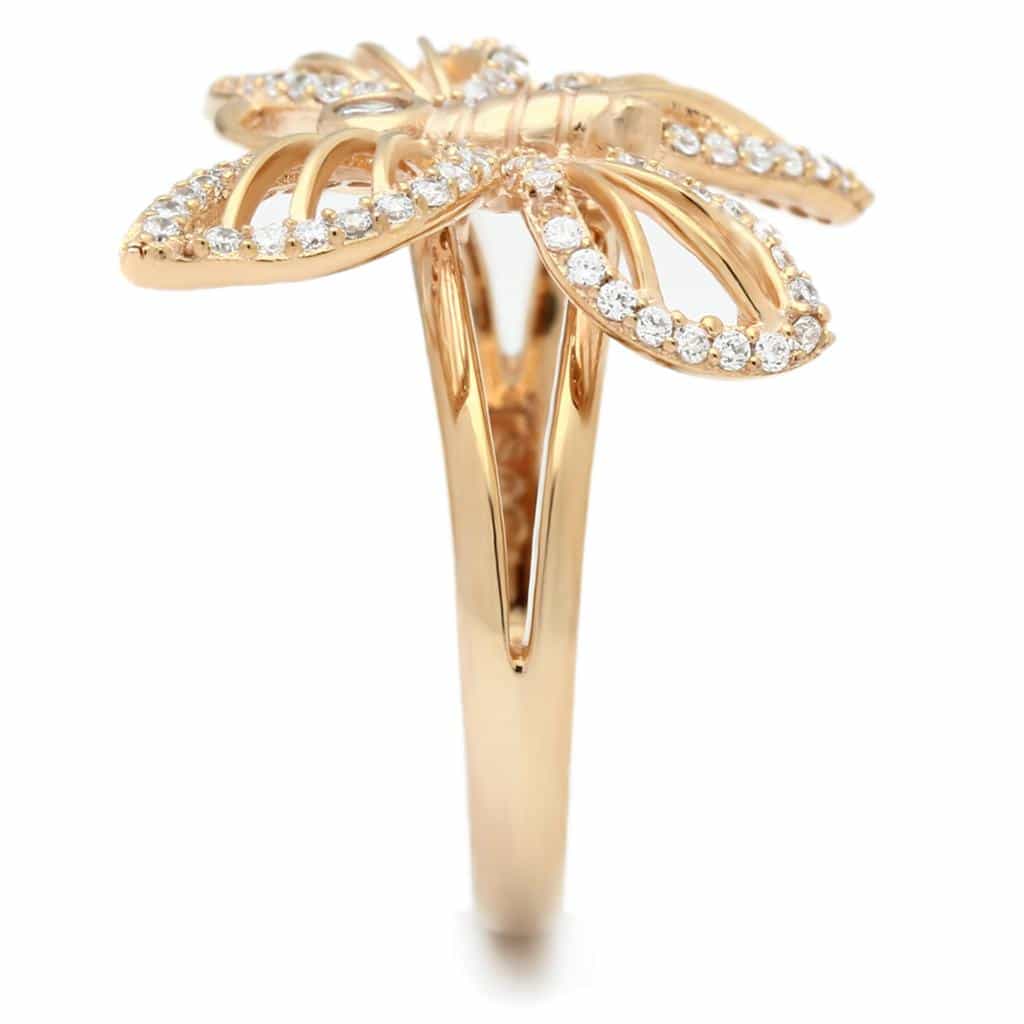 Sterling Silver Rose Gold CZ Butterfly Open Ring view 8